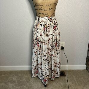 Steele sz M White Oriental Floral Maxi High Waist Skirt Boho Femme Retro Flowy